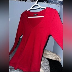 Red V Neck Long Sleeve Size Small